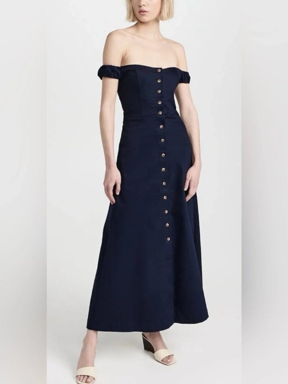 NEW FAVORITE DAUGHTER The Lovesick Off the Shoulder Dress Navy Size 2 #MD2685